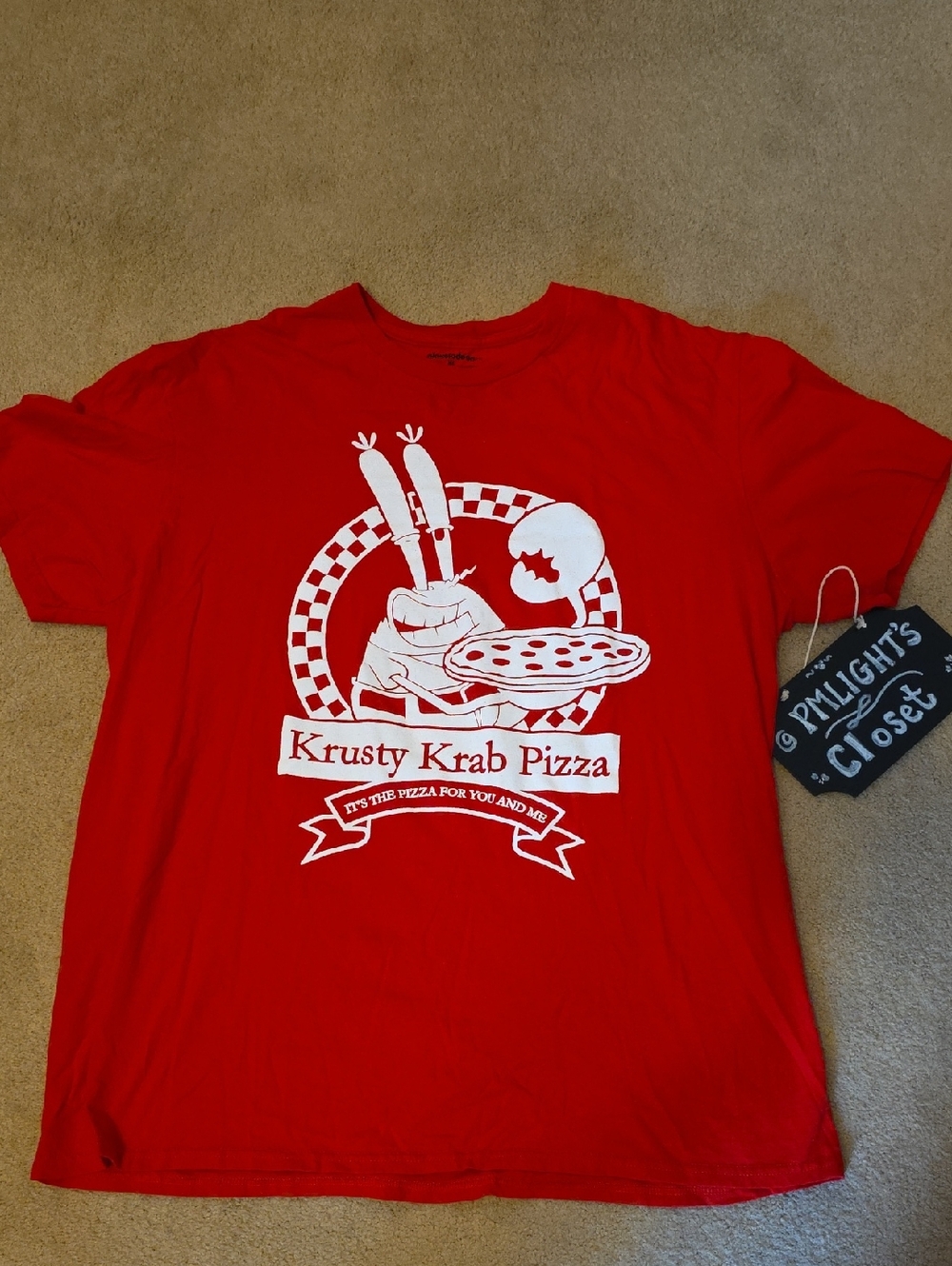 Krusty Krab Pizza Red Graphic Tee XL Nickelodeon White Short Sleeve Spongebob
